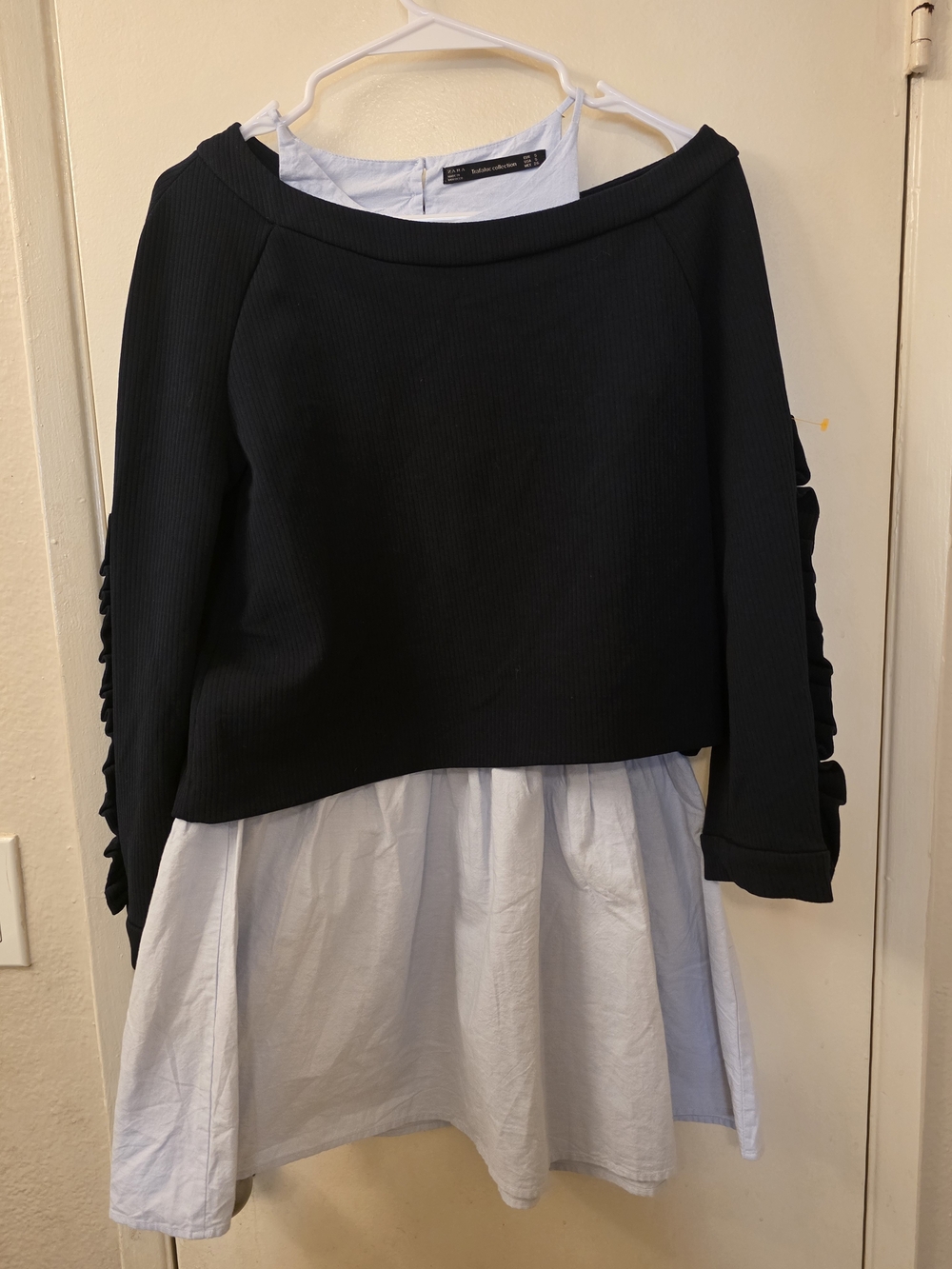 Zara Black Knit Top with Light Blue Skirt Mini Dress